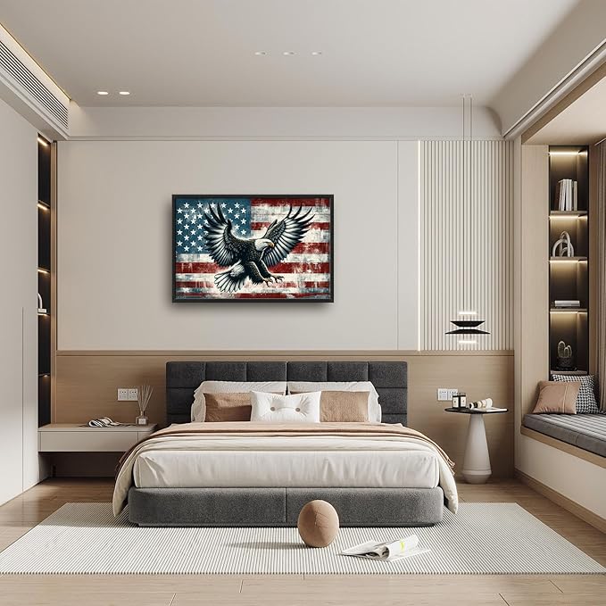 Flintis Large Bald Eagle Wall Art Eagle American flag Pictures Wall Decor Abstract Animal Canvas Painting Print Artwork Decoration Framed for Living Room Bathroom Master Bedroom Office 36L x 24W