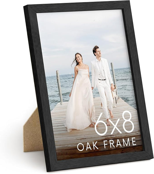 HAUS AND HUES 6x8 Black Oak Wooden Picture Frame - 6x8 Poster Frame - Premium Oak, Vertical Hang, Shatterproof Plexiglass - Ideal for Home, Room, Office (6x8 in, Black)