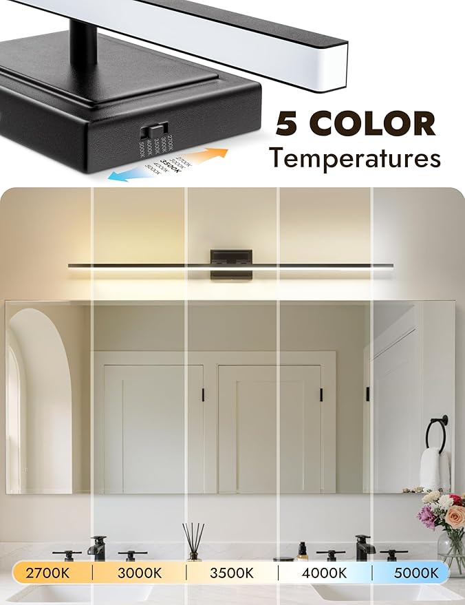 NIORSUN 48 Inch Modern Bathroom Light Fixture, 30W 5CCT Dimmable LED Black Bathroom Vanity Lights Over Mirror, Vanity Lights for Bathrooms Restroom Mirror- ETL Certified