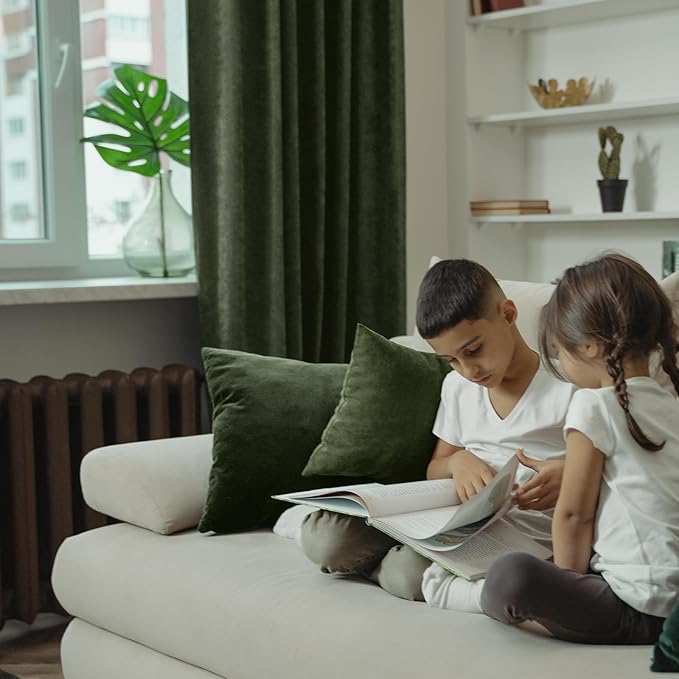 BGment Olive Green Velvet Curtains 84 Inch Length, Thermal Insulated Blackout Curtains Room Darkening Drapes with Back Tab and Rod Pocket for Living Room/French Door, Set of 2 Panels, 52 x 84 Inch