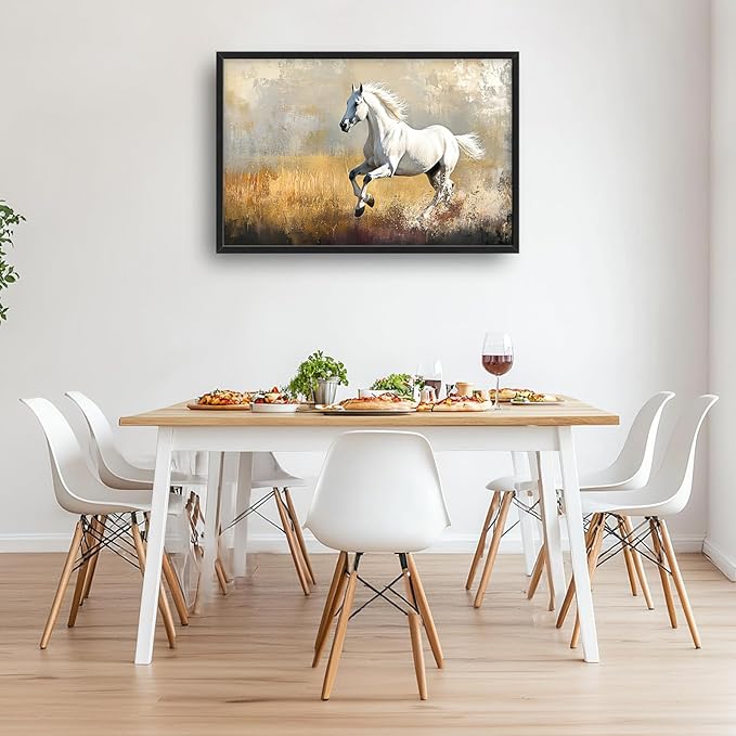 Extra Large Framed Horse Wall Art,Oversized Rustic Horse Running Wall Decor, Vintage Wild Animal Field Pictures for Living Room,Canvas Print Painting Modern Artwork Bedroom Office 36L"x24W"