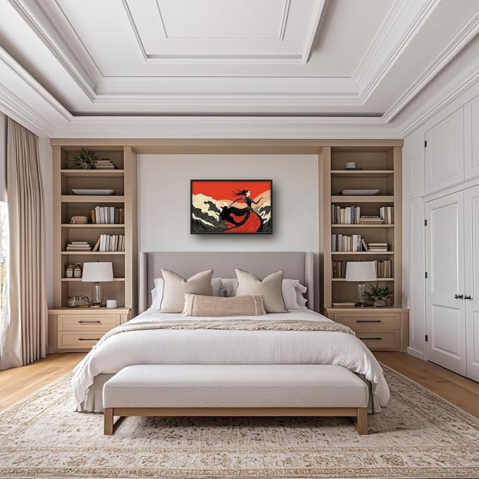 Flintis Large Black White and Red Dancer Framed Wall Art Woman Dancing Waves Pictures Wall Decor Abstract Canvas Painting Print Artworks Framed for Living Room Bathroom Master Bedroom 36L X 24W