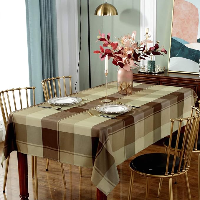 Rectangle Tablecloth Plaid Style Polyester Table Cloth Spillproof Dust-Proof Wrinkle Resistant Heavy Weight Table Cover for Kitchen Dinning Tabletop(Rectangle/Oblong, 60" x 102" (8-10 Seats),Taupe)