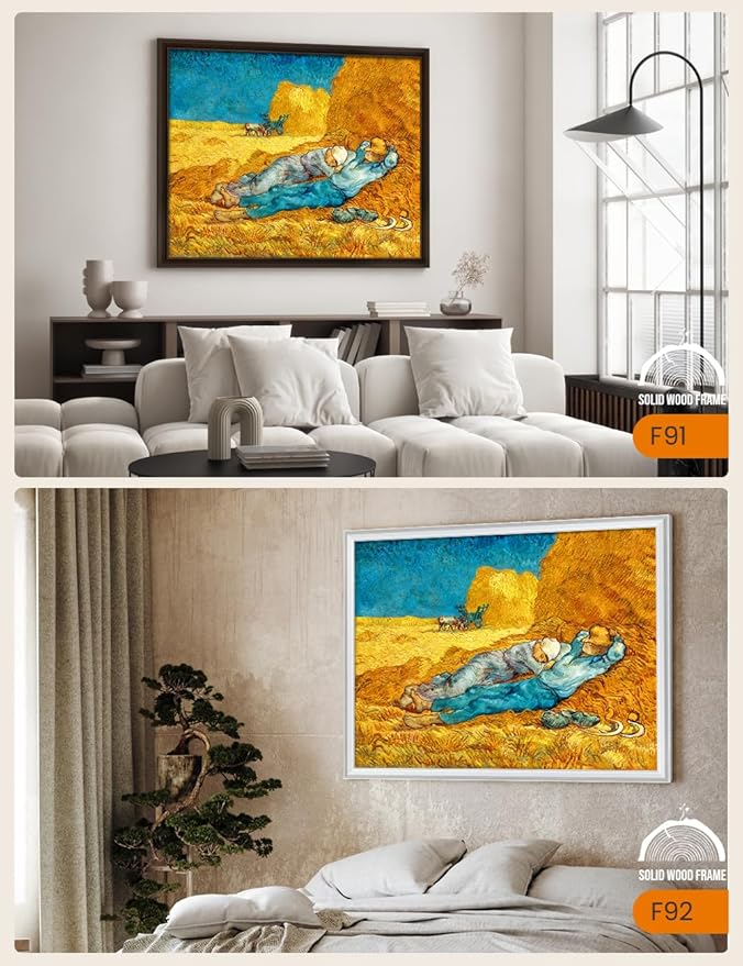 DECORARTS - Noon: Rest from Work by Vincent Van Gogh, Large Giclee Canvas Print with Solid Wood Frame, Oversized Wall Art Decor