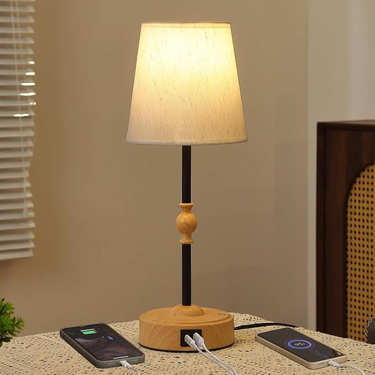 Bedside Table Lamp for Bedroom with 2 USB Charging Ports Minimalist Small Nightstand 3-Way Dimmable Touch Desk Lamp for Living Room Home Office Dorm,LED Bulb Included
