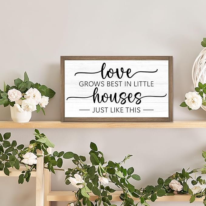Love Grows Best in Little Houses Just Like This Wooden Box Sign Desk Decor,Rustic Farmhouse Love Sign Wood Block for Home Bedroom Shelf Tabletop Wall Decor