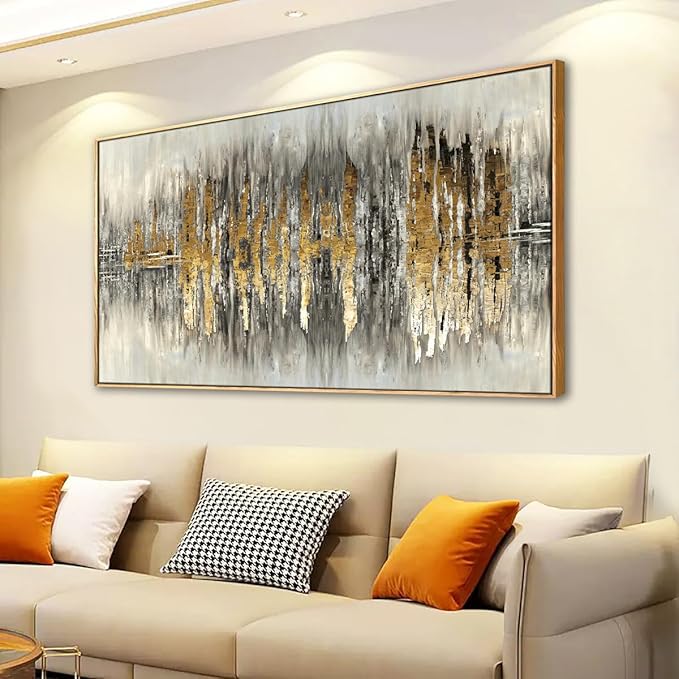 Abstract Wall Art for Living room Bedroom Framed Wall Decor Golden Wall Art Morden Inspirational Pictures Artwork 2.7cm Thick Frame,20 * 40inch