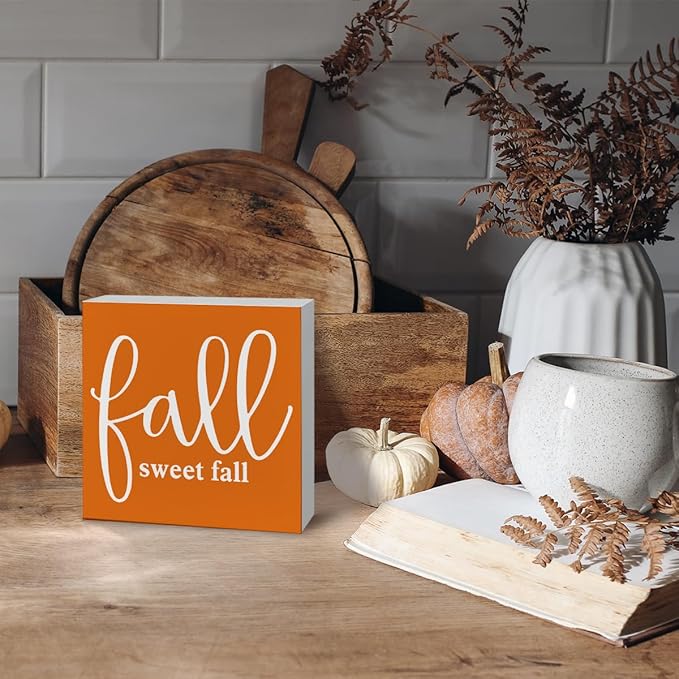 Inspirational Autumn Decors, Front Door Decor for Shelf Coutner, Thanksgiving Wooden Decor, Autumn Artwork for Home Decors, White Wooden Box Sign, Housewarming Gift, Fall Sweet Fall Wood Signs A19