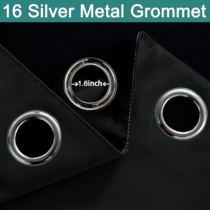 Yakamok 100% Blackout Thermal Insulated Grommet Curtains, Noise Reducing Barrier Panel for Sliding Glass Door, 2 Thick Layers Heat Full Light Blocking Patio Door Drapery, Black, W100 x L108, 1 Panel