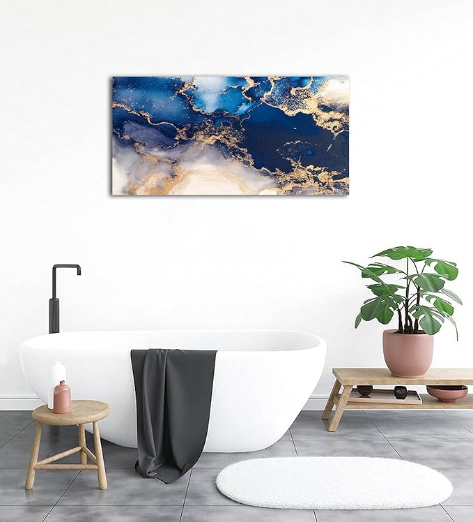 NINEASO Blue Quasi-Gold Wall Art - Deep Blue Ocean Pictures for Home Decor Modern Elegance Canvas Print Wall Decor Vast Ocean from Above Abstract Artwork for Living Room Bedroom 20" x 40"