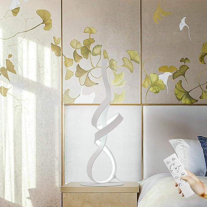 22inch 24W 2700LM Modern 3 Color Touch Dimmer LED Table Lamps with Remote Control for Bedroom, Living Room, Office, and Gaming Setup, Unique Gift Idea(White Seaweed)