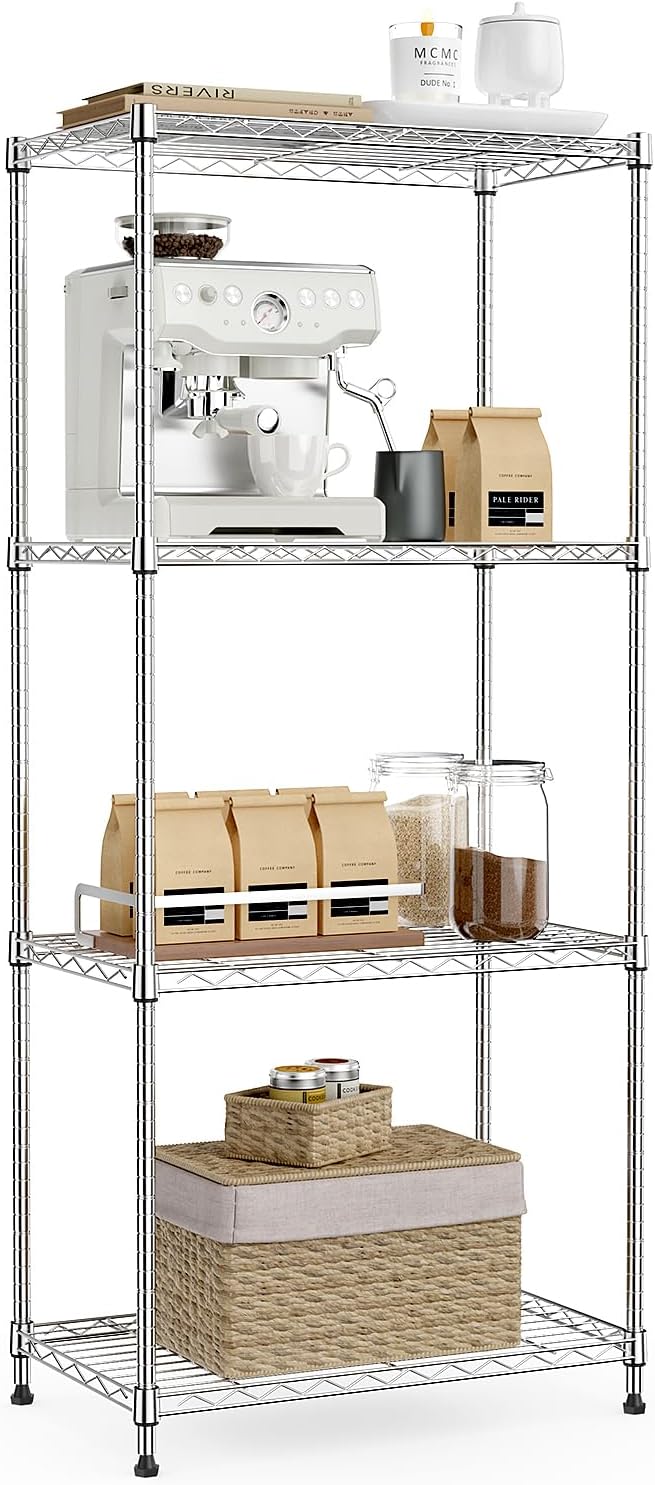 IZEUK 4-Tier Chrome Metal Storage Shelves, Adjustable Wire Shelving Unit Organizer for Kitchen, Bathroom, Home, 1000 lbs, 13.7" D x 23.6" W x 53.4" H