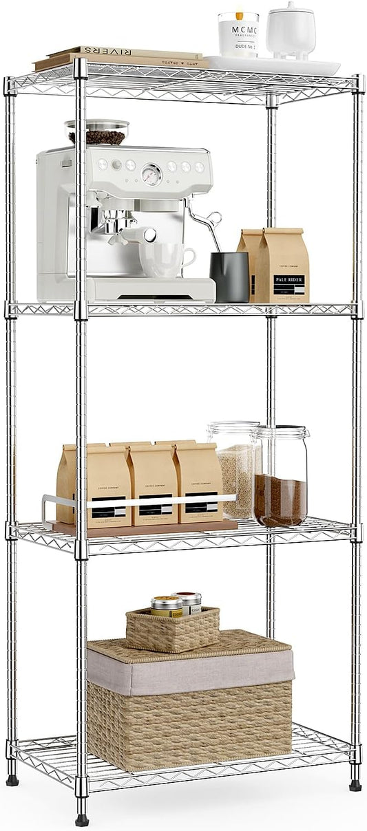 IZEUK 4-Tier Chrome Metal Storage Shelves, Adjustable Wire Shelving Unit Organizer for Kitchen, Bathroom, Home, 1000 lbs, 13.7" D x 23.6" W x 53.4" H