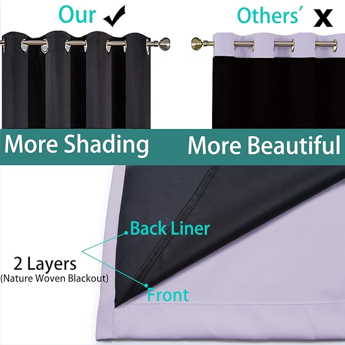 Yakamok 100% Blackout Extra Wide Thermal Insulated Curtains, Total Shade Patio Door Curtain, Full Light Shading Sliding Door Drape Room Divider for Living Room/Bedroom, Lilac, W100 x L84, 1 Panel