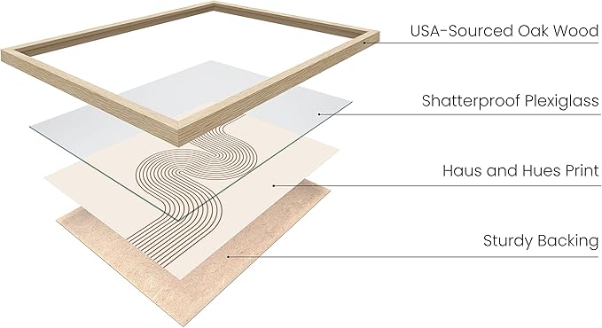 HAUS AND HUES Line Art Mid Century Modern Wall Decor - Boho Prints Wall Art Abstract Geometric Wall Decor Line Art Prints Modern Boho Art Snaking River from Top Left (Beige Framed, 12x16)