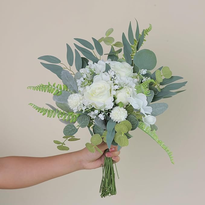 YXZZWL Artificial Greenery Stems Box Set，65 Pcs with 8 Kinds of Faux Greenery Branches Fake Eucalyptus for Wedding DIY Bouquets Floral Arrangement Table Centerpieces (Dusty Green & White)