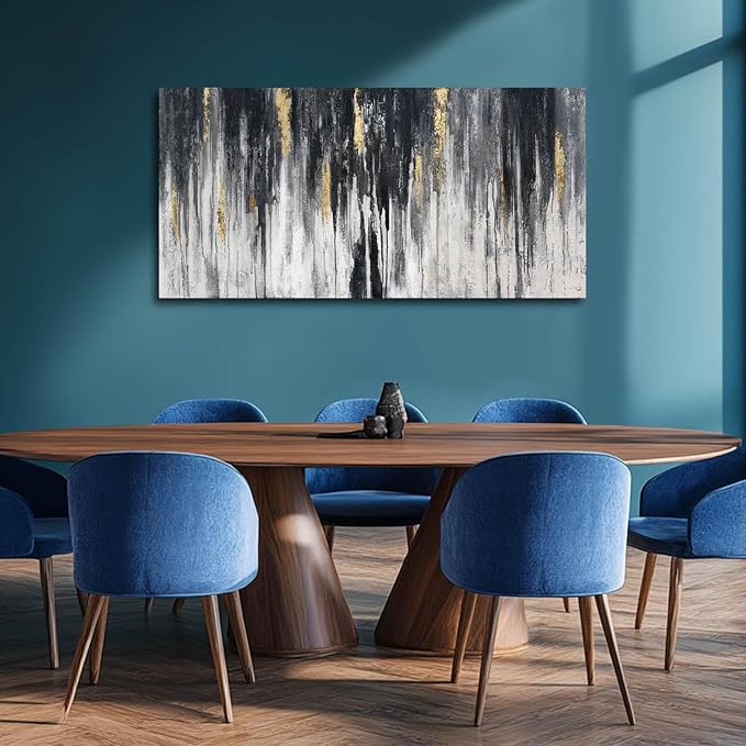 Black and Gold Wall Decor Abstract Art Modern Wall Art for Living Room 24"x 48" Framed Canvas Pictures for Bedroom Hallway Decor Ready to Hang