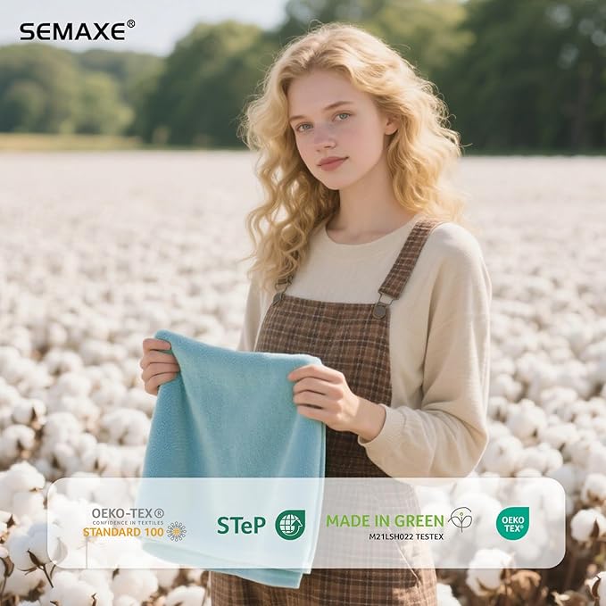 SEMAXE Bathroom Hand Towel, 100% Cotton Towels with Hanging Loops, Hotel Spa Quality Highly Absorbent Towel Set of 4, 27" L x 16" W, Blue Hand Towel, Gift Box Packaging