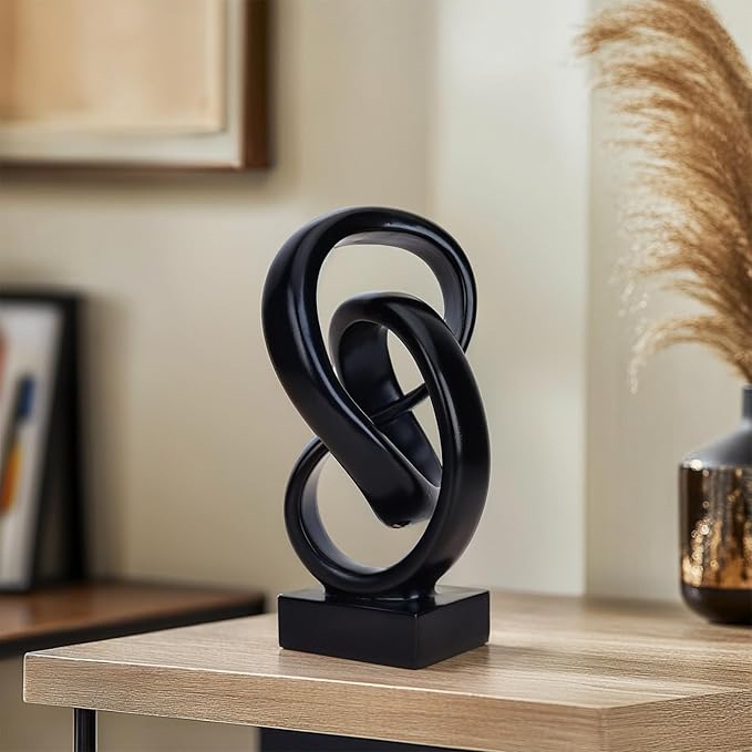 Abstract Black Knot Statue, Geometric Decor, Living Room Coffee Table Bookshelf countertop Black Decor, Office Coffee Table entryway Desktop Decor.