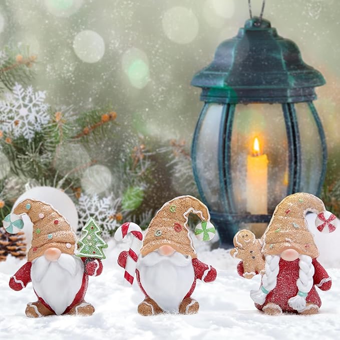 Hodao Christmas Gingerbread Gnome Decorations Set of Three-Charming Christmas Decor for Home Indoor-Festive Fun Gift (Red Clothes)