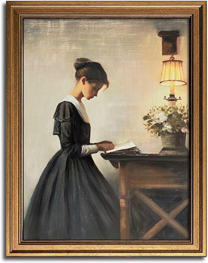 Gold Framed Wall Art Room Decor Classical Oil Painting Canvas Print Vintage Wall Art for Living Room Bedroom Decor (Young Girl, 10L" x 8W")