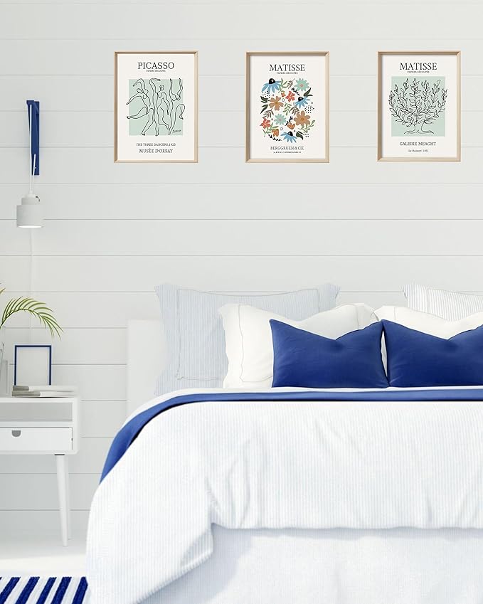 Framed Wall Art,Picasso and Matisse Wood Vintage Wall Decor,12x16in Cotton Pattern Canvas Poster,Picasso The Three Dancers for Living Room,Set of 3