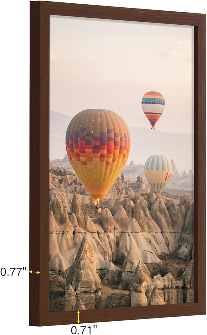 Vittanly 12x16 Picture Frame for Wall, Plexiglass, Displays Poster 11x14 with Mat or 12x16 without Mat, PVC Frame Material, Horizontal or Vertical Hanging, 1 Pack, Brown