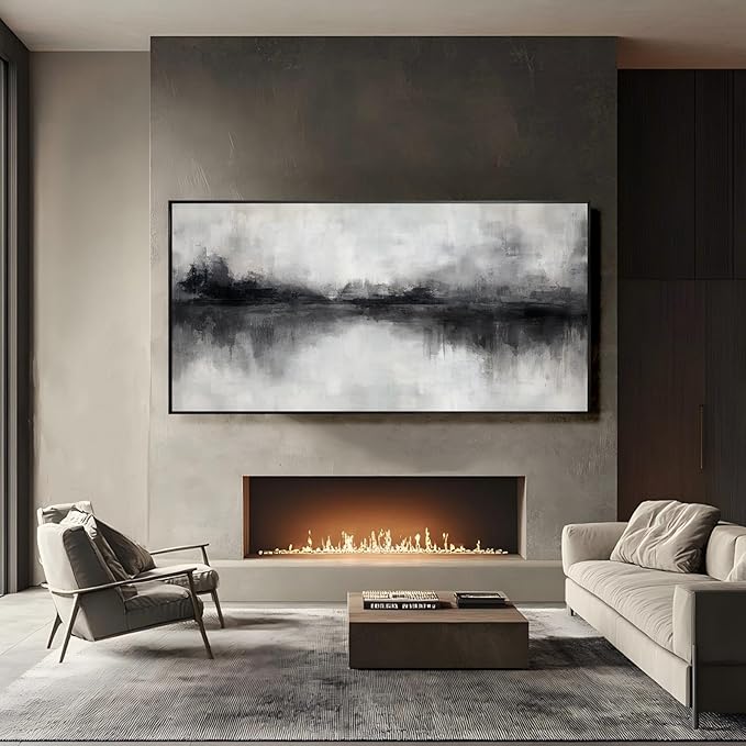 Black Art Wall Decor for Office Framed Abstract Canvas Prints 24"x48" Wall Art Dining Room Modern Bedroom Pictures Wall Decor