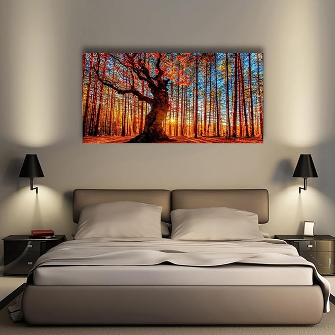 Tree of Life Wall Art Canvas Prints Natural Landscape Pictures Home Decor Colorful Forest Paintings for Living Room Bathroom Bedroom Kitchen Decorations 24x48 Wooden Framed Artwork Easy Hanging