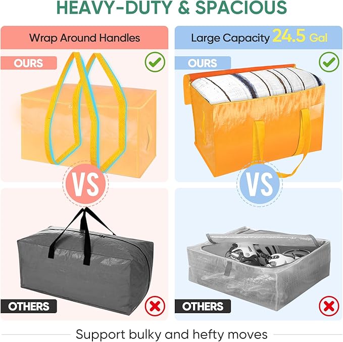 BALEINE 2-Pack Oversized Moving Bags with Reinforced Handles, Heavy-Duty Storage Tote for Clothes, Moving Supplies (Light Yellow, 2-Pack)