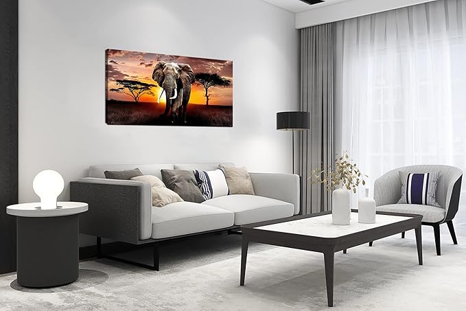 XXMWallArt FC3062 Canvas Wall Art Elephant Picture African Wild Animals Artwork Painting Print for Living Room Bedroom Kitchen Home and Office Wall Decor