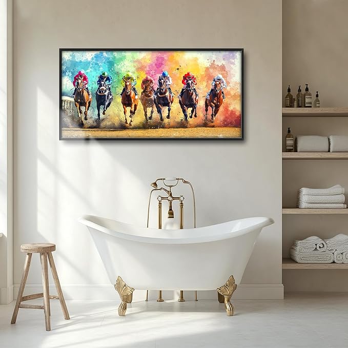 Framed Large Wall Art for Living Room, Horse Racing Canvas Wall Decor, Large Horse Picture Framed Painting, Modern Artwork for Bedroom Office 60L'' × 30W''