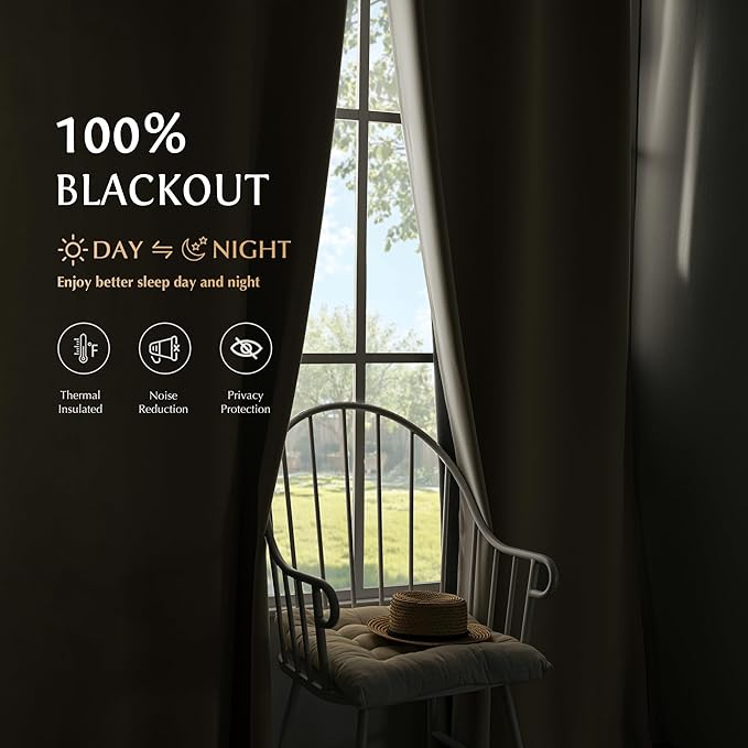 Beauoop Cream 100% Blackout Curtains 84 Inch Long 2 Panels for Bedroom Living Room Solid Room Darkening Thermal Insulated Soundproof Energy Saving Grommet Top Window Treatment Drapes,52x84 2 Set