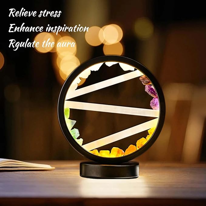 Runyangshi Crystal Table Lamp Night Light Natural Selenite & Colour Crystal Raw Stone Bedside Lamp with 3 Adjustable Light Colours Suitable for Home Decoration, Bedroom Office Desk Lighting