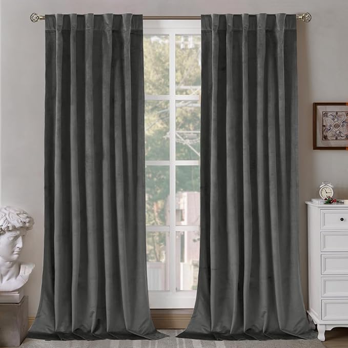 BGment Grey Velvet Blackout Curtains for Living Room, 84 inches Long Thermal Insulated Curtains Noise Reduce Back Tab and Rod Pocket Luxury Panels for Bedroom, 2 Panels, 42 x 84 Inch