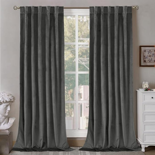 BGment Grey Velvet Blackout Curtains for Living Room, 84 inches Long Thermal Insulated Curtains Noise Reduce Back Tab and Rod Pocket Luxury Panels for Bedroom, 2 Panels, 42 x 84 Inch