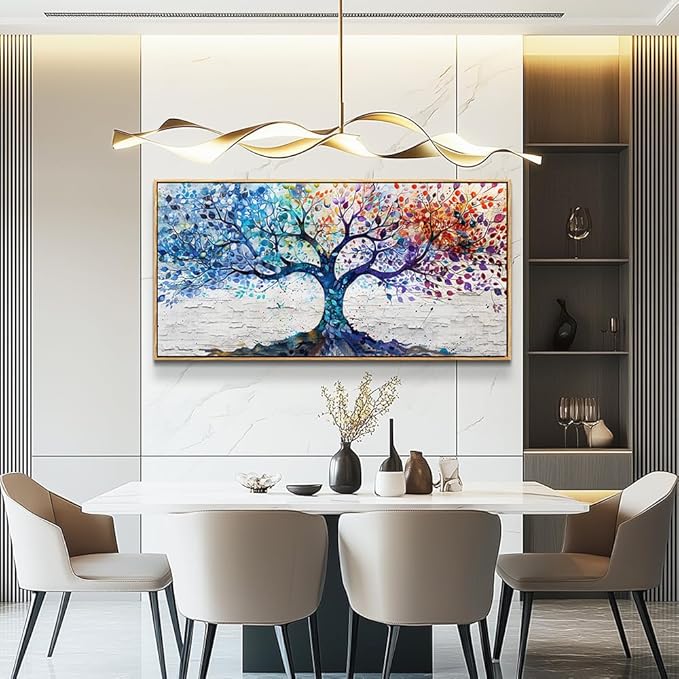 ERQINHUA Canvas Wall Art For Living Room Wall Decorations For Bedroom Modern Restaurant Office Home Decor Colorful Wall Painting Tree Abstract Printing Canvas Pictures Posters 24x48 In Wood Framed