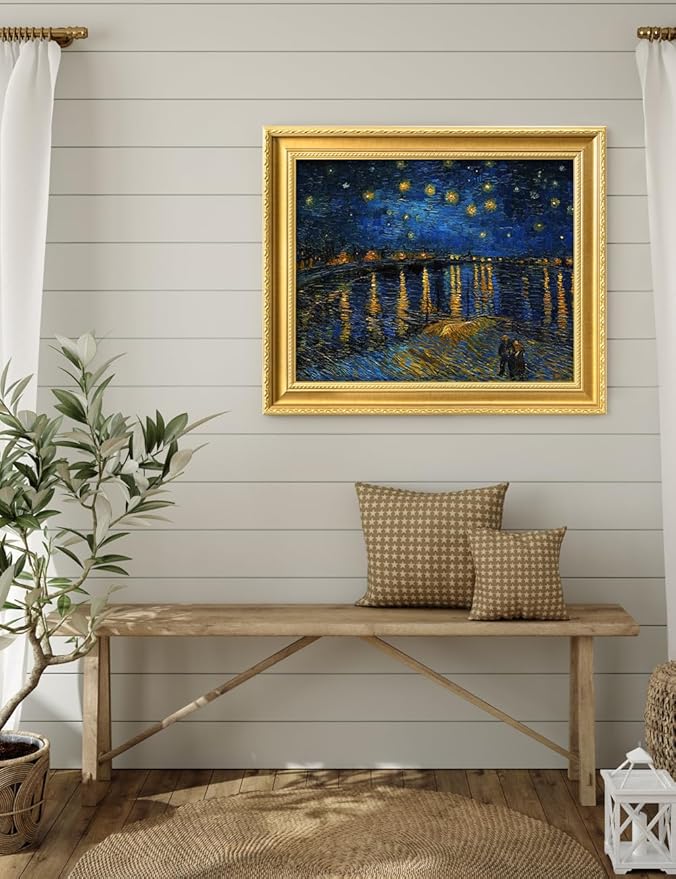 DECORARTS - Starry Night Over the Rhone by Vincent Van Gogh. Giclee Print on Acid-Free Canvas in Gold Solid Wood Frame. Picture Size: 20x16, Total Size: 24.75x20.75, Made in USA