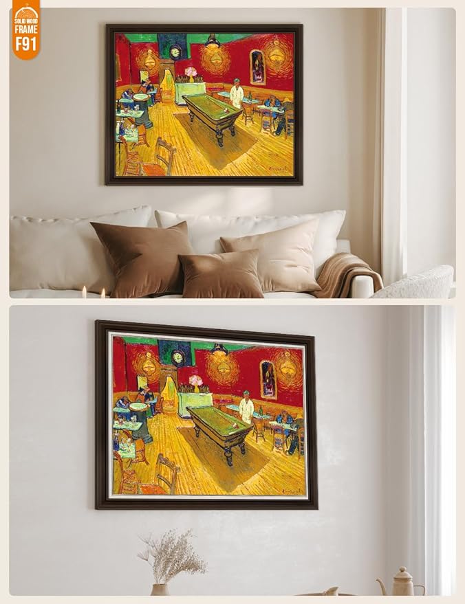 DECORARTS - The Night Cafe in the Place Lamartine in Arles, Vincent Van Gogh Art Reproduction. Acid Free Cotton Canvas Giclee Print w/Bronze Frame&Mat for Wall Decor.