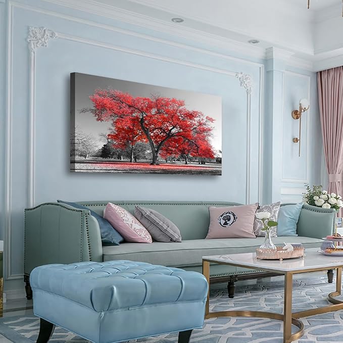 Red Tree of Life Wall Art for Living room Office Bedroom Black and White Scenery Canvas Wall Art Print Oil Paintings Modern Forest Landscape Pictures Wall Decor Artwork Ready to Hang - 20in * 40inch