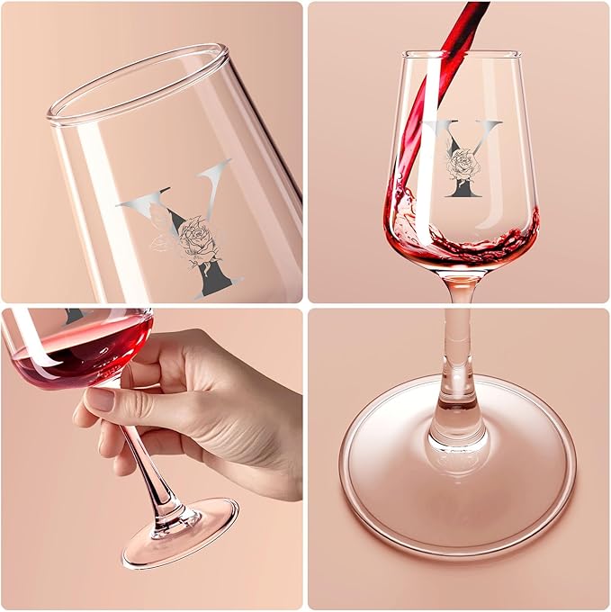 Monogrammed Wine Glass Gifts for Women - Personalized A-Z Wine Glasses with Gift Box & Greeting Card | Custom Mothers day, Anniversary, Birthday Gifts for Her, Mom, Wife, Best Friend, Sister,Woman (Y)