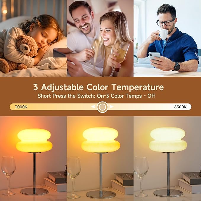 Bedroom Mushroom lamp, Medieval Modern Bedside Table lamp, dimmable Retro Egg Tart Headlight, Unique Home Mushroom Decoration Aesthetic Lovely Living Room Desk lamp (Orange)