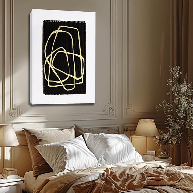 CHUDANHAO Minimalist Home Decor Black and Gold Canvas Painting Line Artwork Neutral Wall Art 24"x36" Bedroom Decorations Kitchen Art