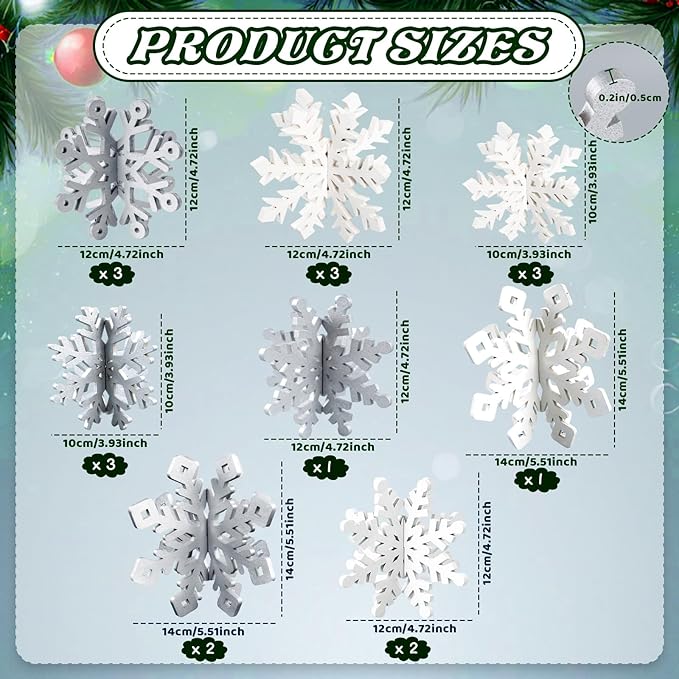 OuMuaMua 18 Sets Winter Christmas Centerpiece Table Decorations - 36pcs Wooden Snowflakes Decor 3D Silver White Snowflake Tabletop Decor for Xmas Holiday Tiered Tray Winter Farmhouse Home Decor
