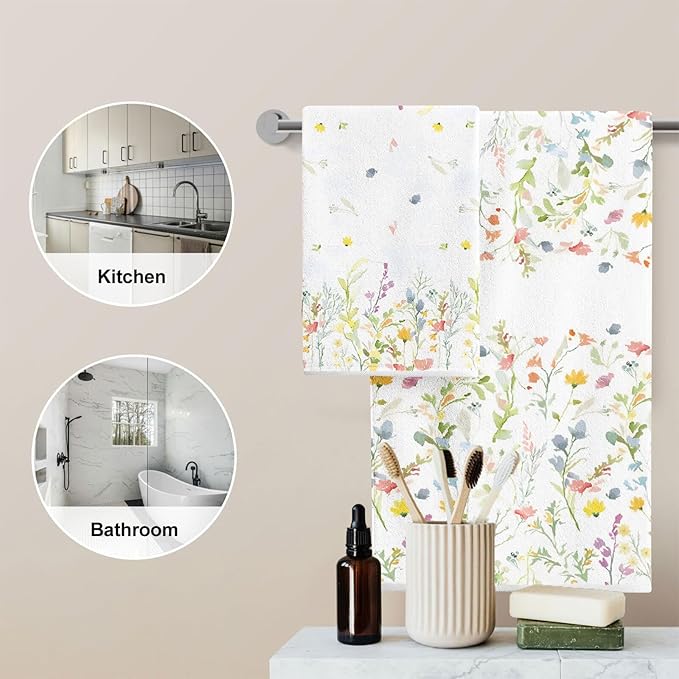 Spring Wildflower Kitchen Towels Dish Towels Set of 2,Floral Hand Towels 18x28 Inch Drying Dishcloth,Summer Holiday Dish Towels for Kitchen Bathroom Home Decor Housewarming Gifts