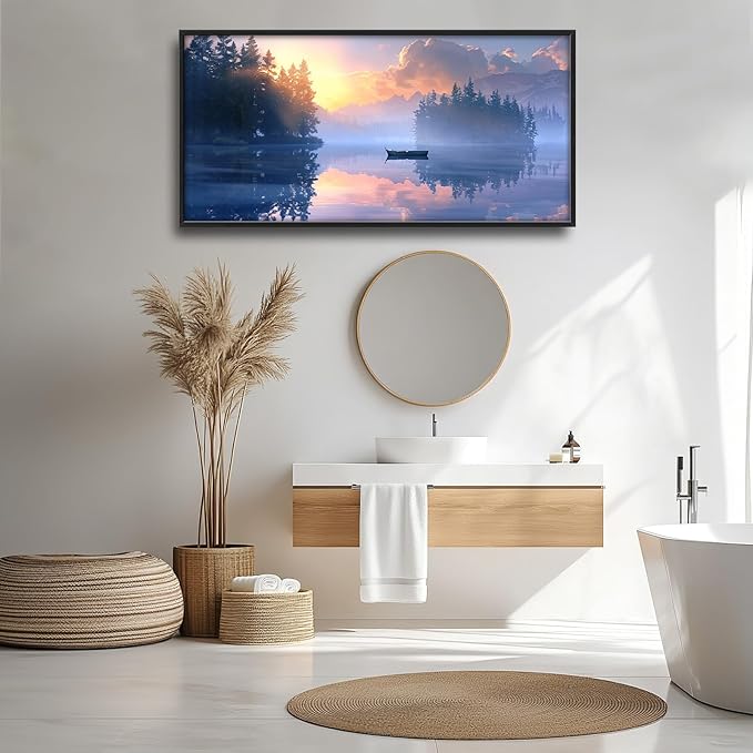 Framed Large Wall Art for Living Room, Lake Forest Canvas Wall Decor, Purple Tree Pictures Painting, Natural Landscape Artwork for Living Room Bedroom Office 60L'' × 30W''