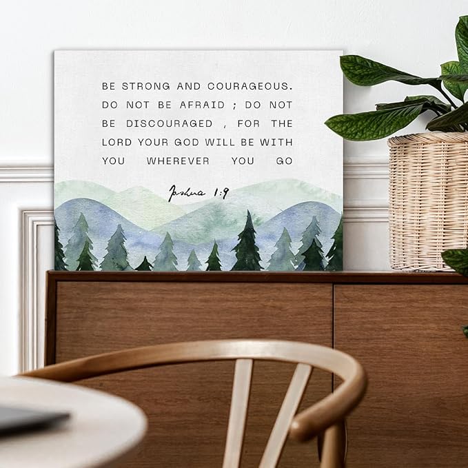 Inspirational Bible Verses Canvas Wall Art be Strong and Courageous Joshua 1:9 Prints Framed Christian Paintings Scripture Artwork Ready to Hang Home Wall Décor