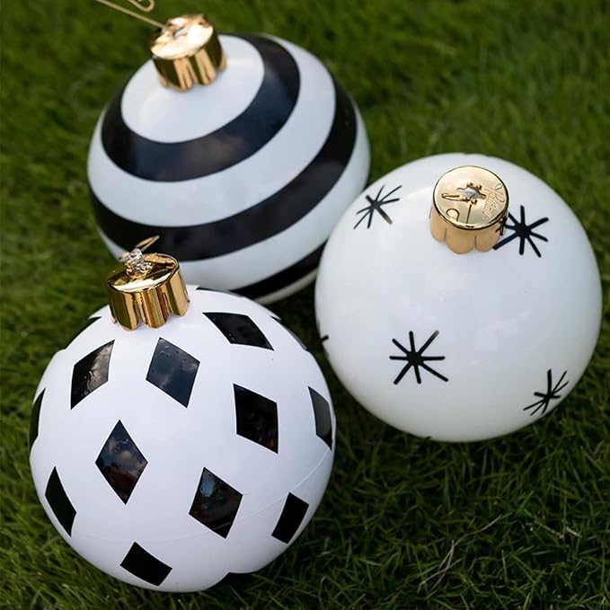 Inflatable Holiday Ornament – Ultimate Indoor/Outdoor Decoration – Reusable and Storage Friendly – for Weddings, Parties, Events, Team Colors – 8" Mini Trio Bundle Set – Black and White