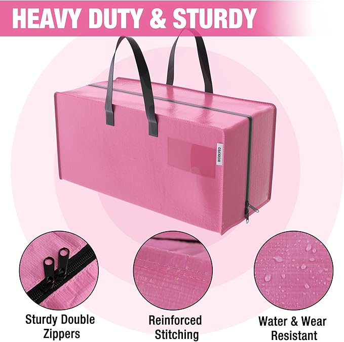 WORKPRO 6 Pack Extra Large Moving Bags with Zippers & Carrying Handles Backpack Straps, Heavy-Duty Storage Tote for Space Saving Moving Storage (Pink)