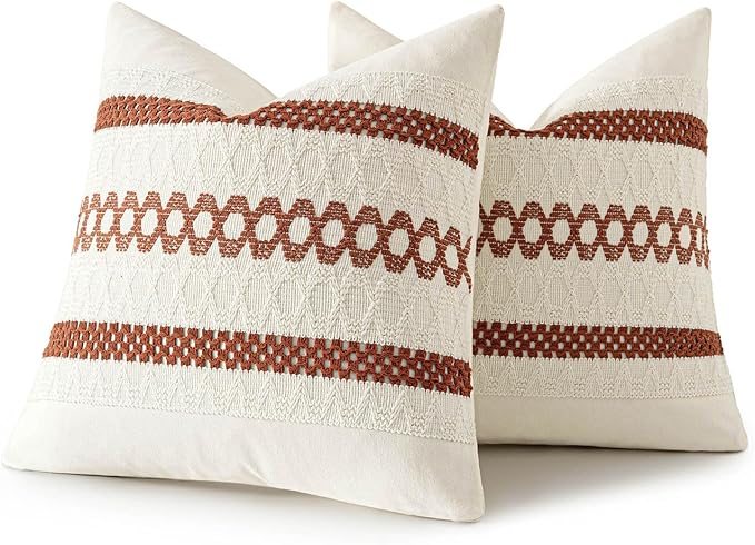 MIULEE Set of 2 Rust Fall Decorative Pillow Covers 18x18 Inch Farmhouse Rustic Boho Couch Throw Pillows Modern Cotton Cushion Covers Retro Cute Macrame Woven Home Decor for Bed Sofa Chair